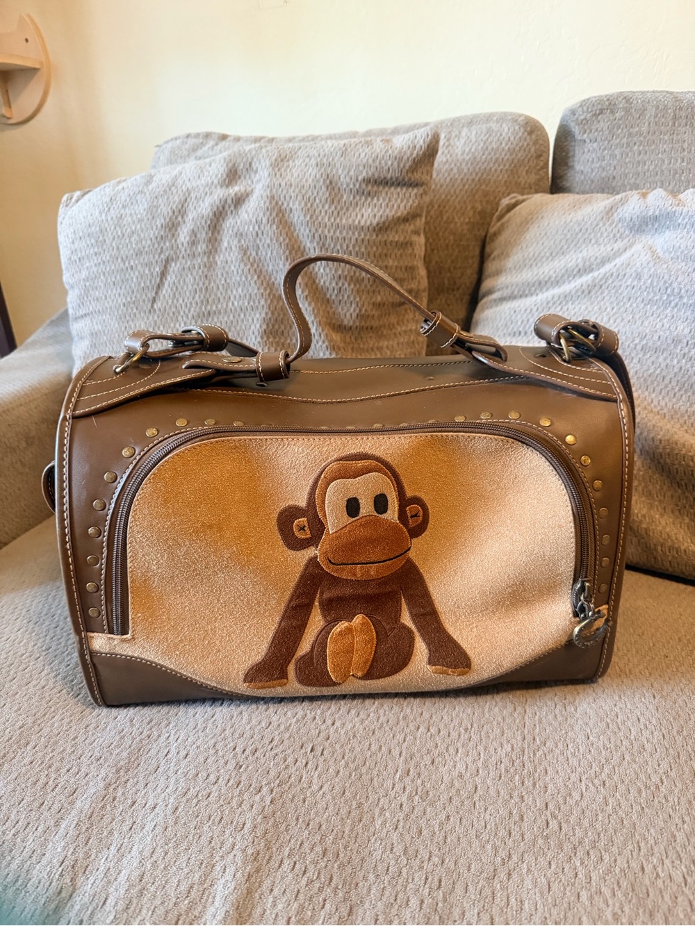 Brown Monkey Appliqué Men’s Travel Bag